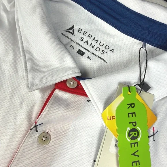 Bermuda Sands Golf Polo Mens 2XL 'Clubs White' Print Performance S/S White NWT - Picture 1 of 13